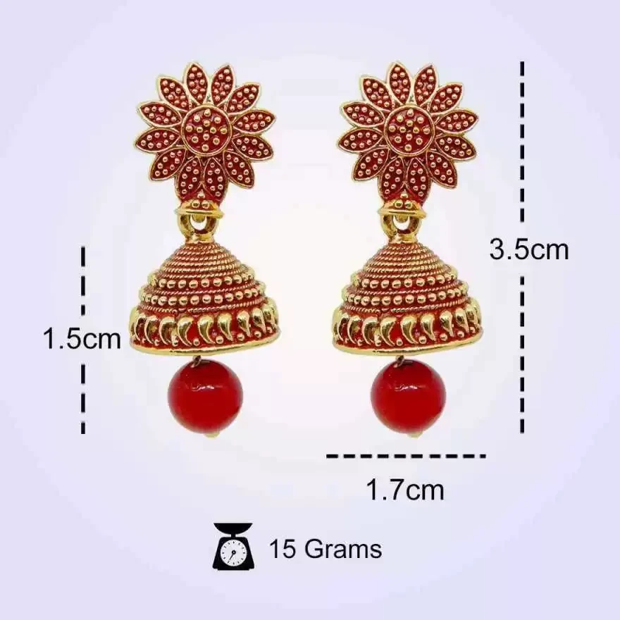 Golden Earring With Red Pearl Buy 1 get 1 Free